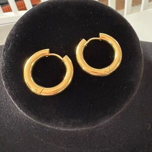 Gold hoop earrings; 18k PVD; hypoallergenic; waterproof and tarnish proof!